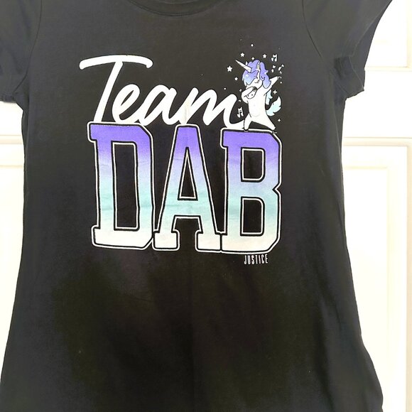 NWT Girls Justice Black Short Sleeve Top-Team DAB with‎ a Unicorn - Picture 2 of 4